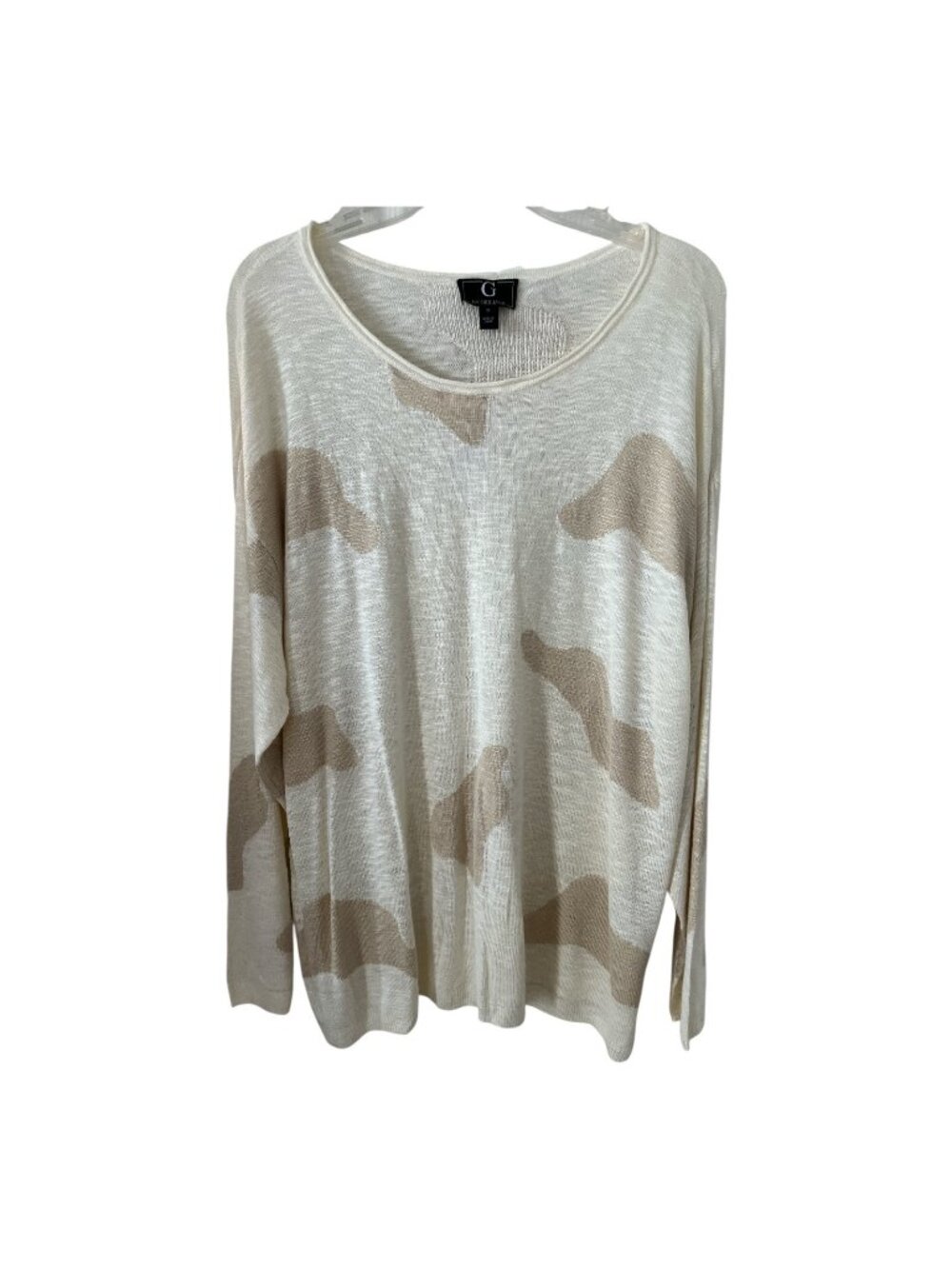 G by Giuliana Lightweight Camo Sweater Top 1X Ivory Beige Rayon Knit NWT READ